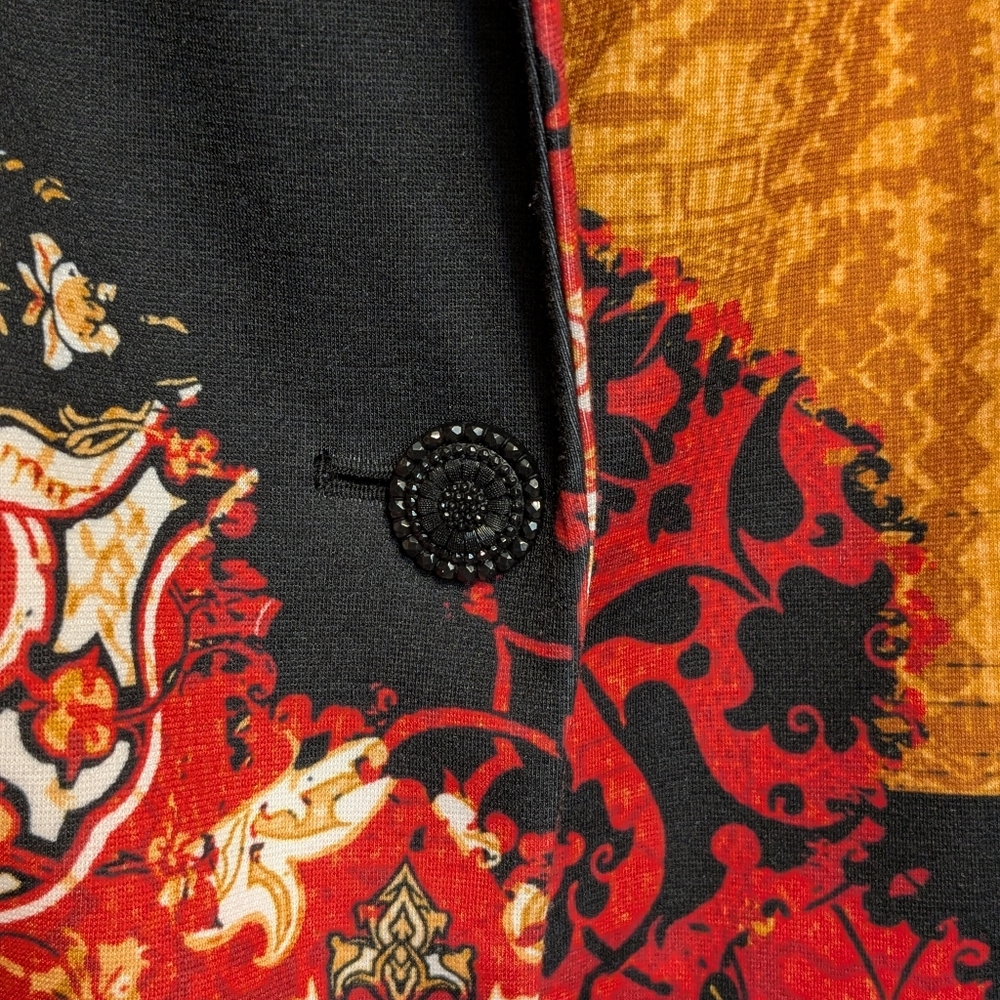 Chico's Printed Statement Jacket Sz 0 Small Blazer Black Red Art to Wear Asian - Picture 3 of 13
